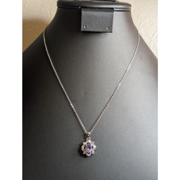 Genuine Amethyst CZ Pendant 18" Necklace - Picture 8 of 8